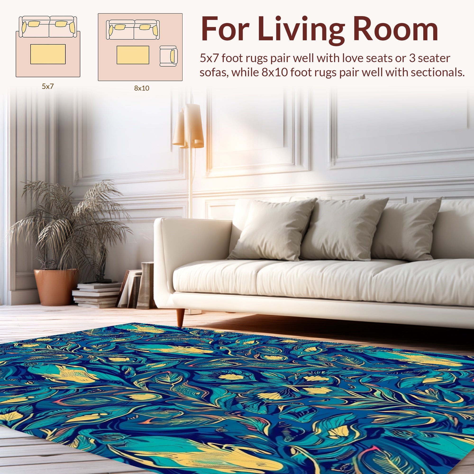 Deep Blue Exotic Floral Pattern Rug