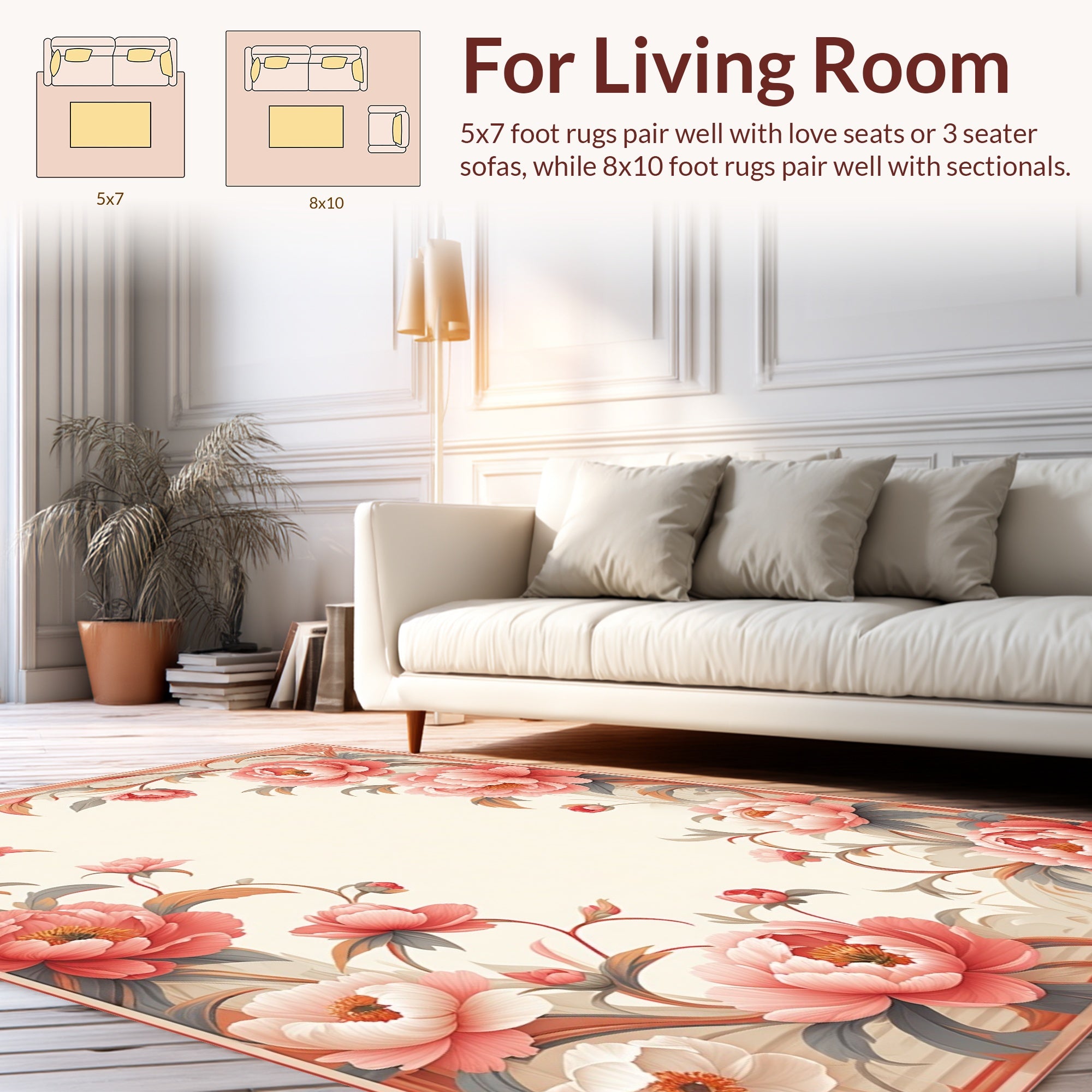 Coral Peony Floral Decorative Rug