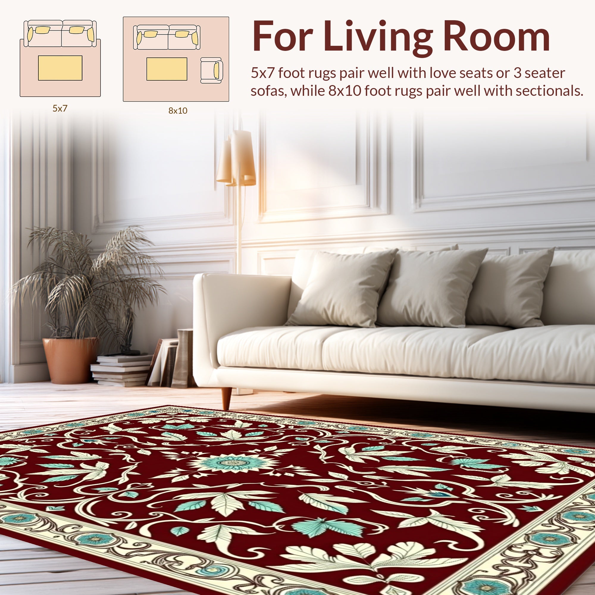 Rich Burgundy Floral Vines Design Rug