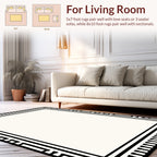 Classic Black White Geometric Border Rug