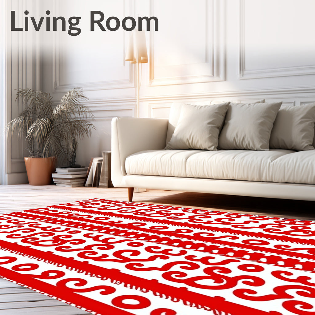Bold Crimson Scroll Stair Runner Rug