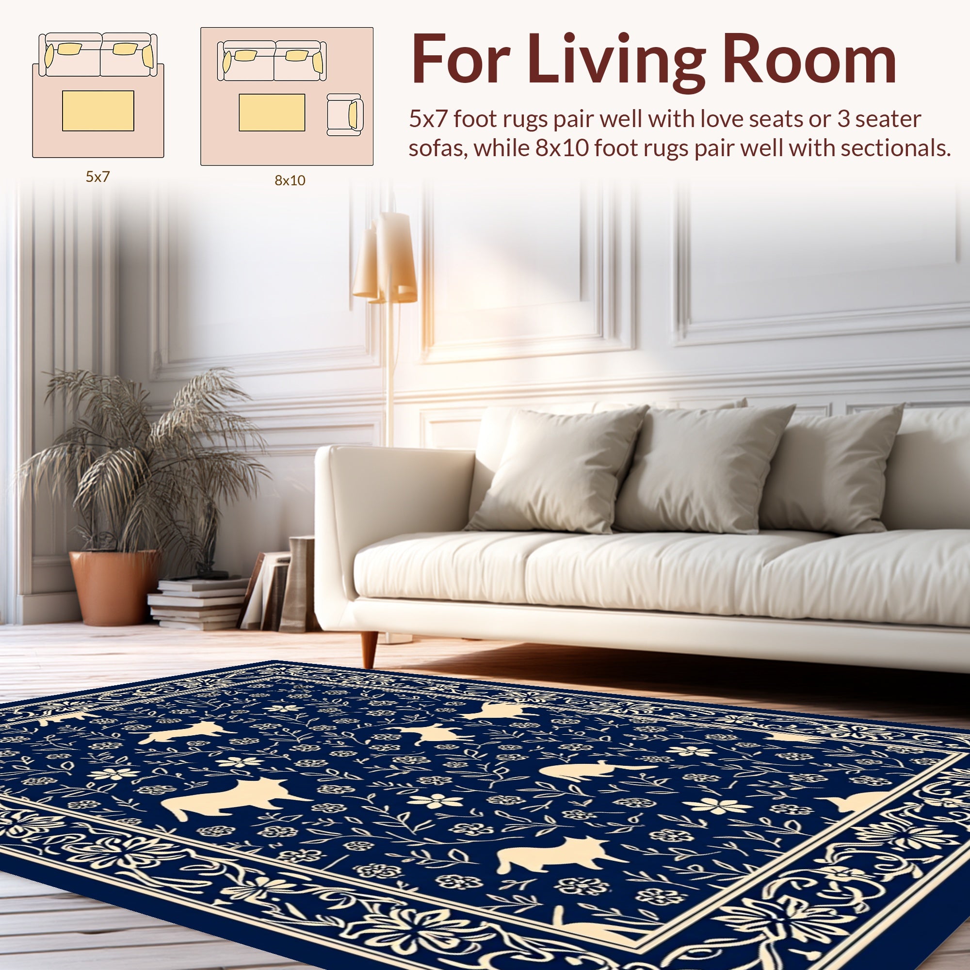 Whimsical Cat Floral Border Accent Rug