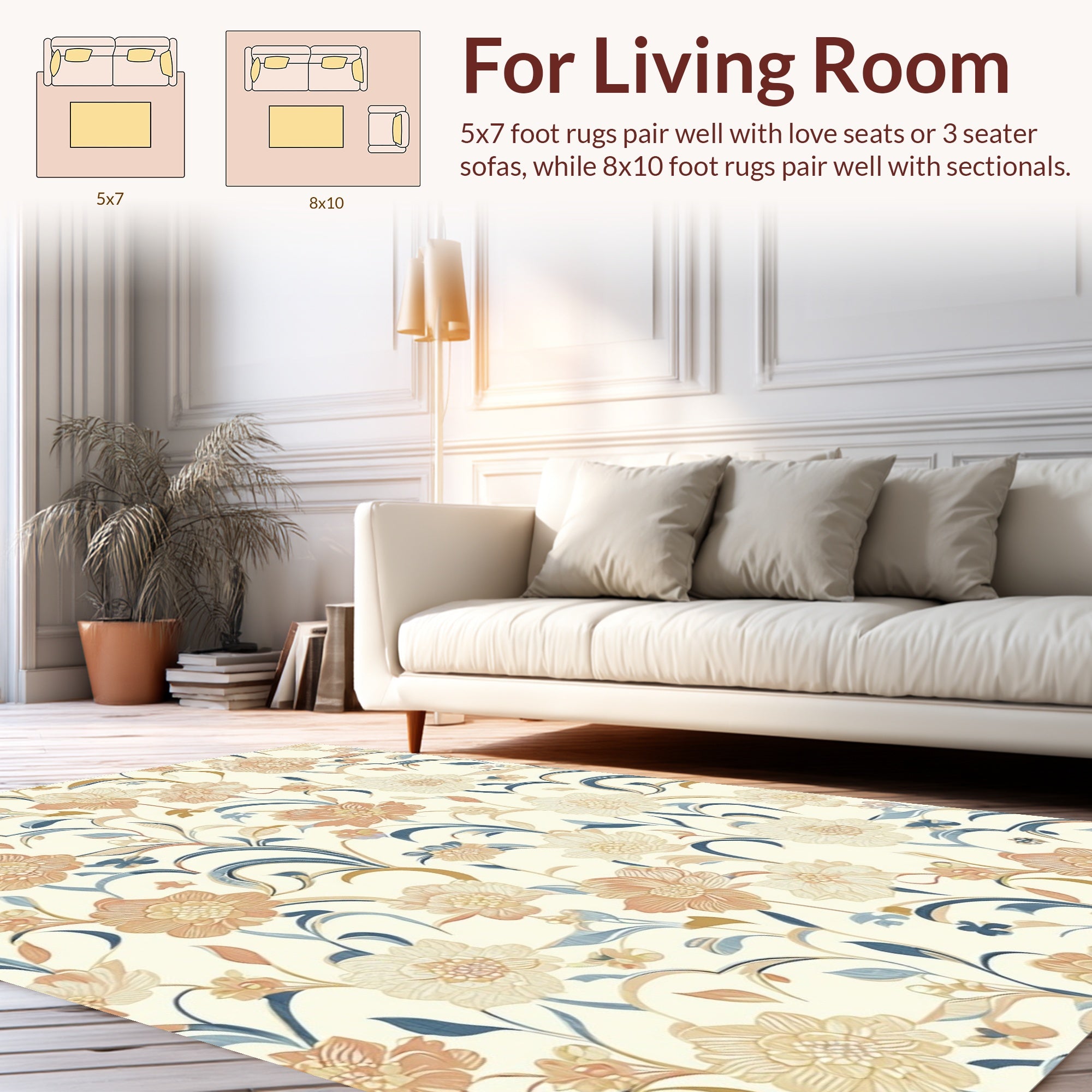 Cream Floral Vine Pattern Rug