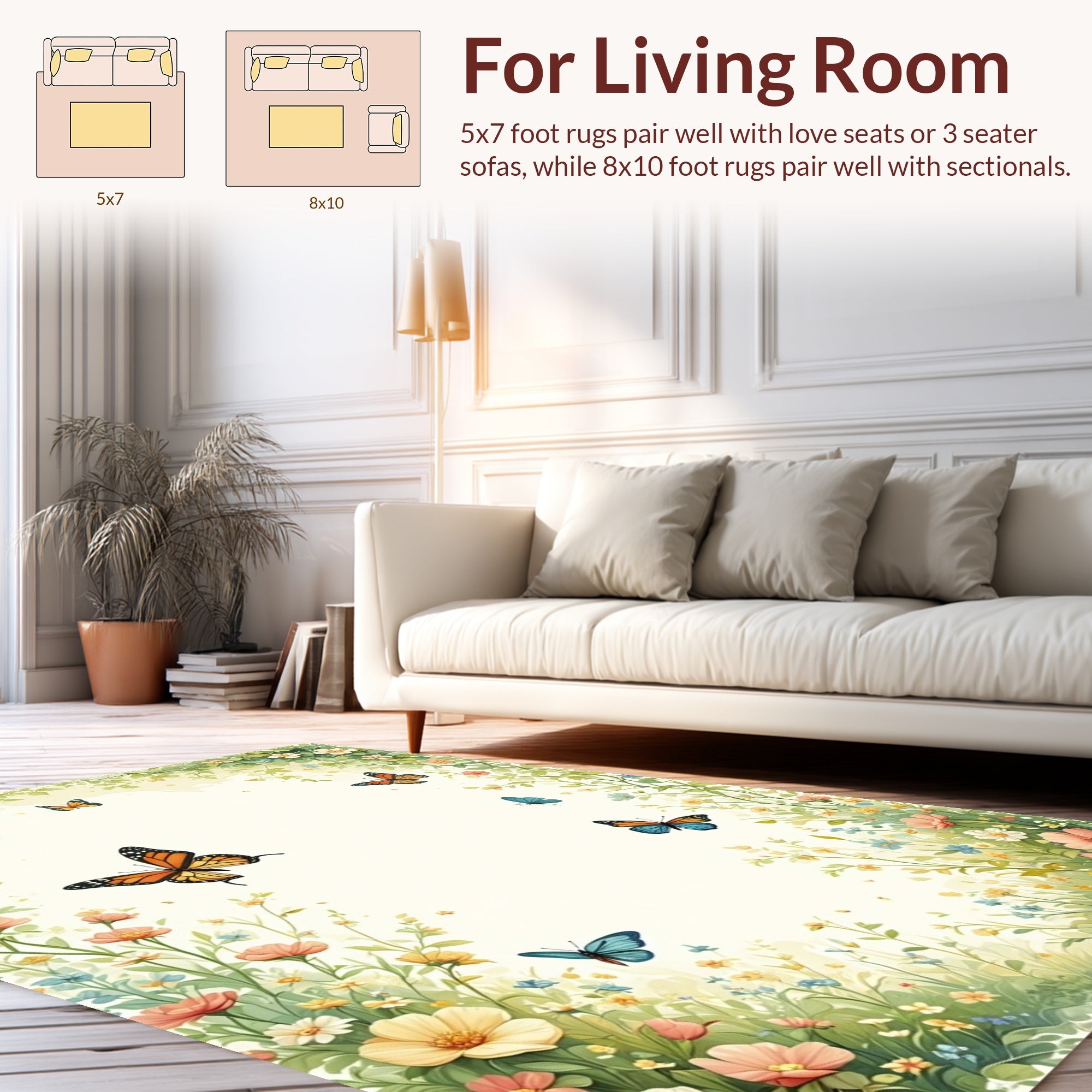 Whimsical Floral Butterfly Scene Rug