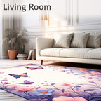 Delicate Floral Butterfly Meadow Design Rug