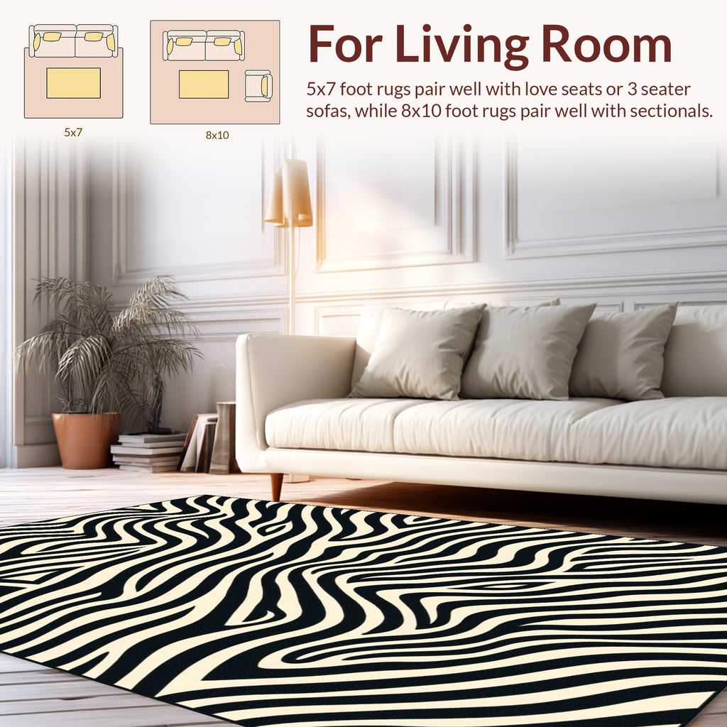 Abstract Black Cream Zebra Stripes Rug