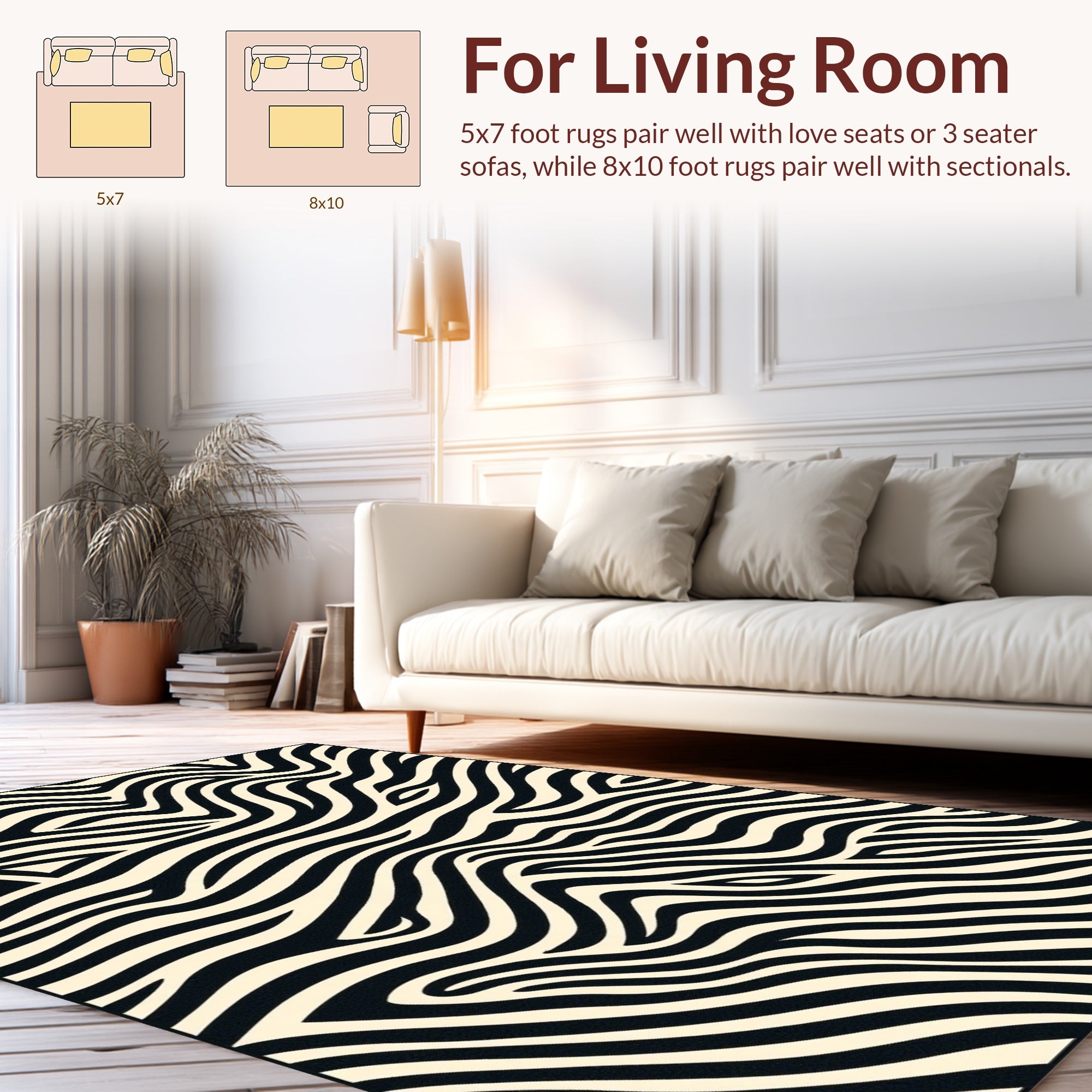 Abstract Black Cream Zebra Stripes Rug