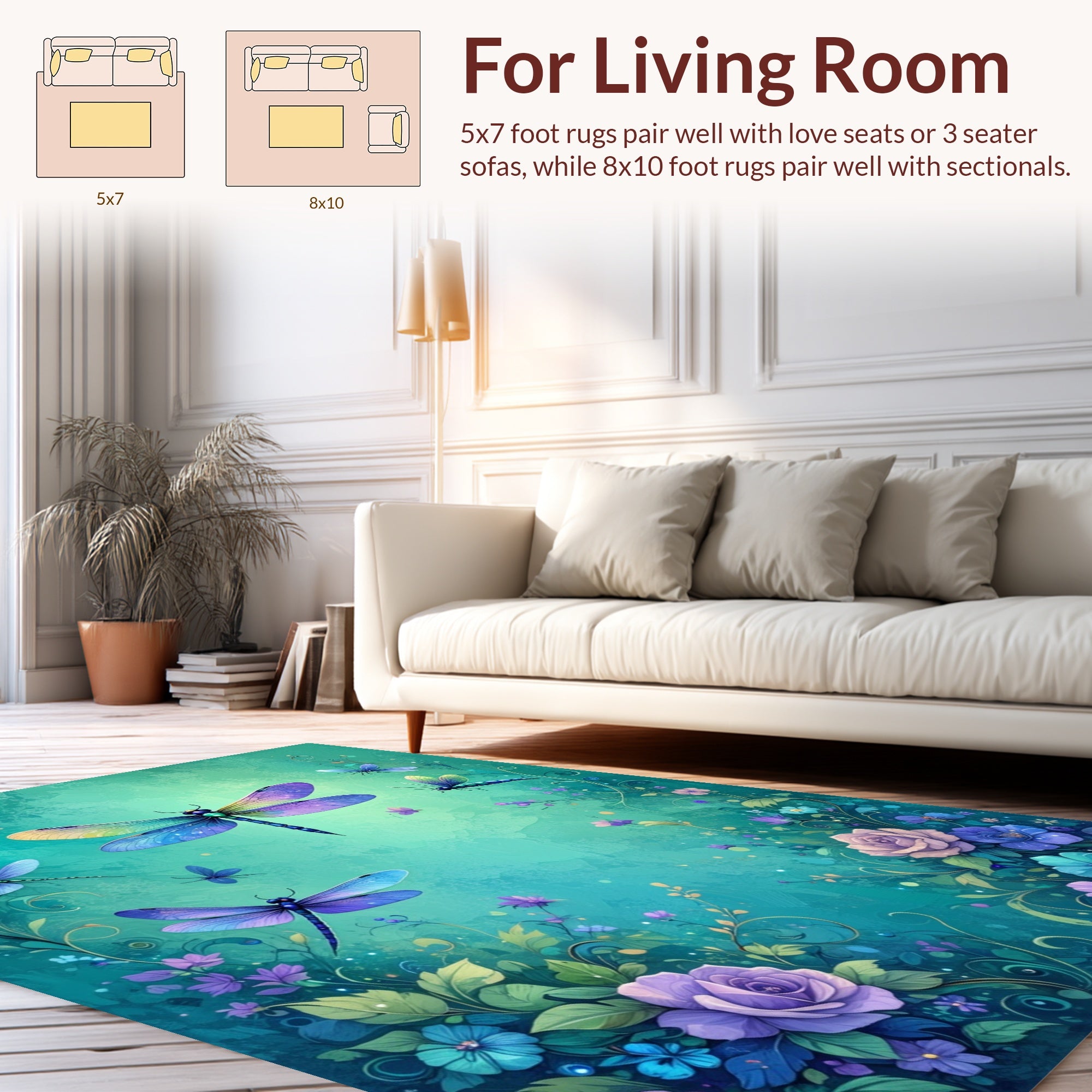 Whimsical Dragonfly Floral Garden Pattern Rug