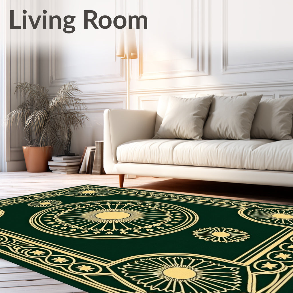 Green Gold Sunburst Floral Medallion Rug