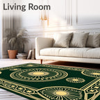 Green Gold Sunburst Floral Medallion Rug