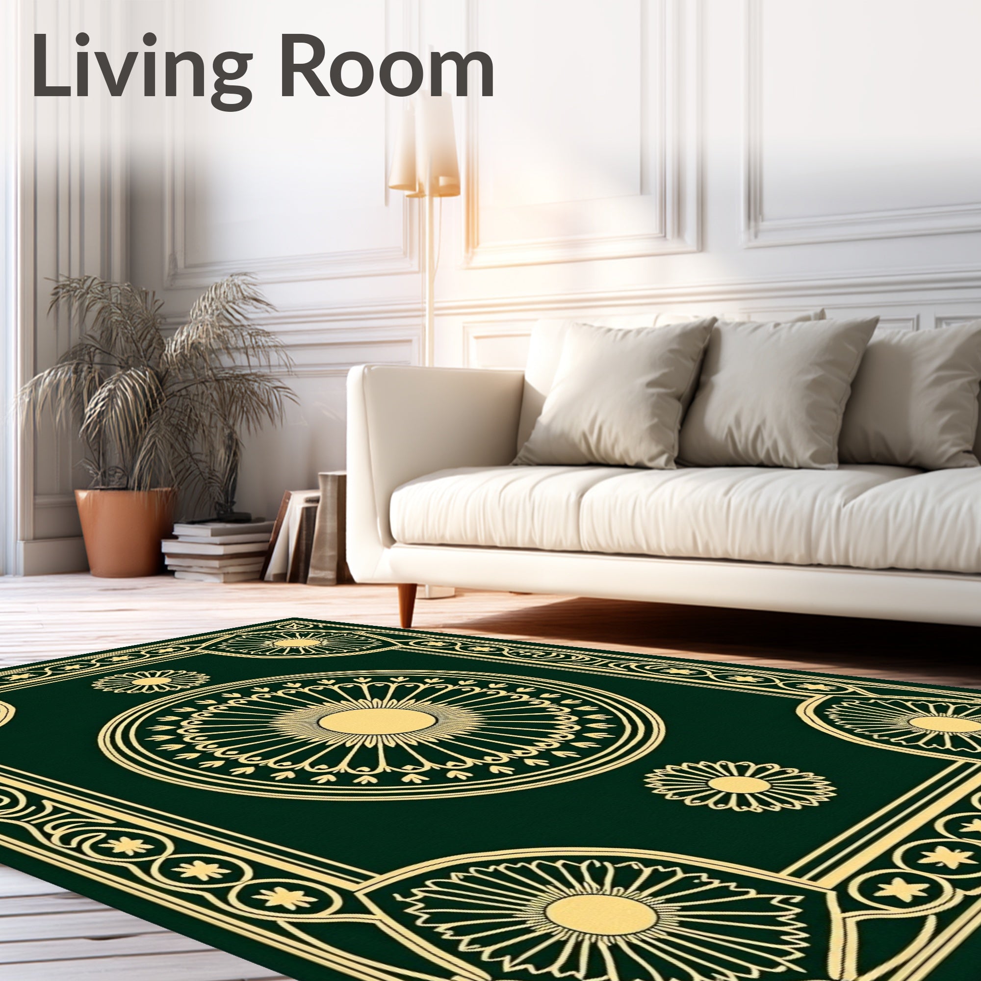 Green Gold Sunburst Floral Medallion Rug