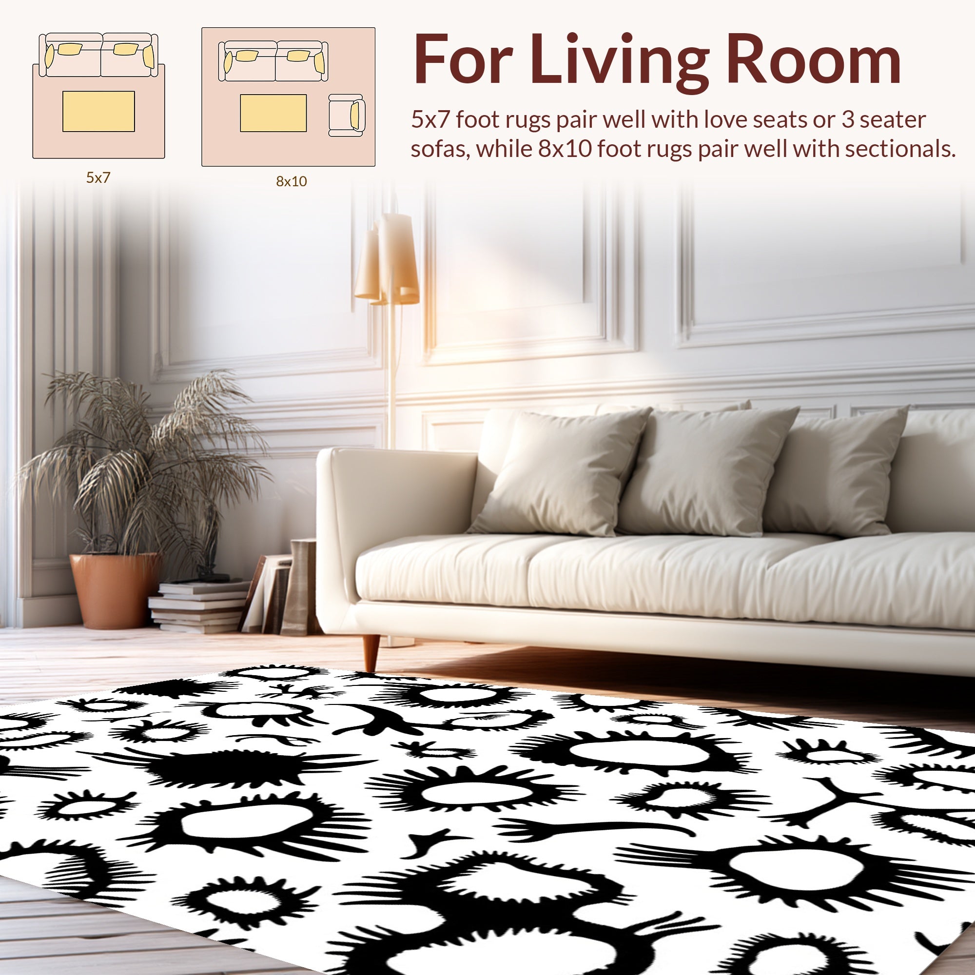 Abstract Organic Black White Pattern Rug