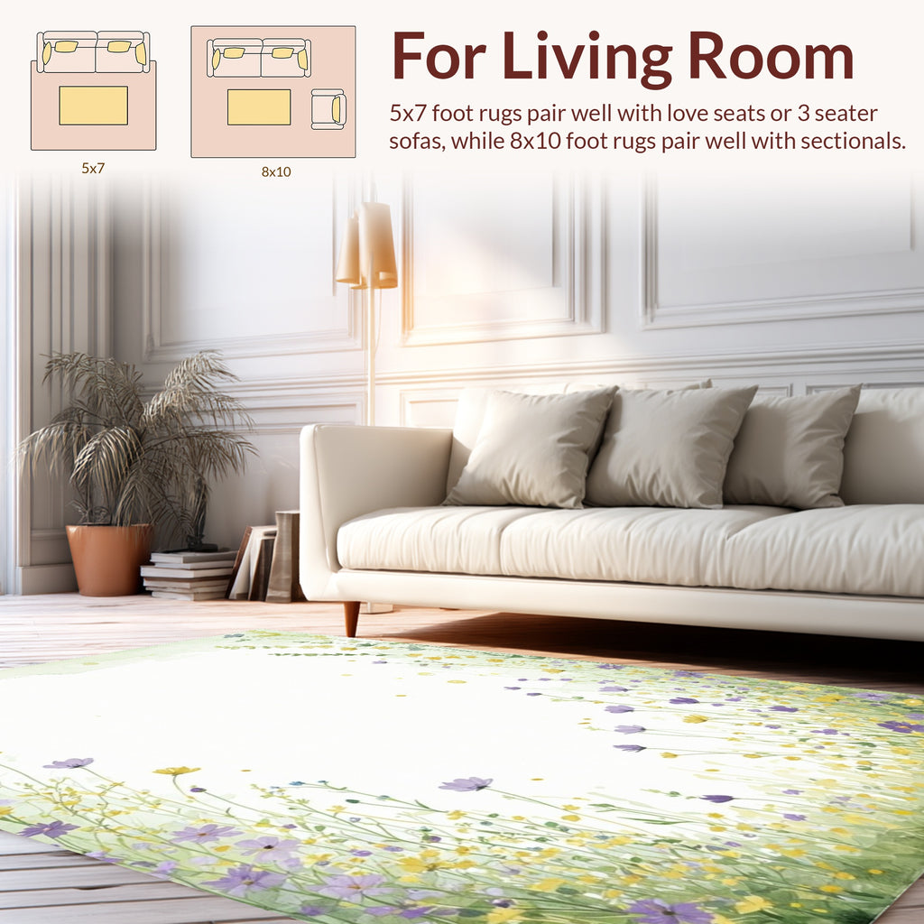 Delicate Wildflower Meadow Watercolor Rug