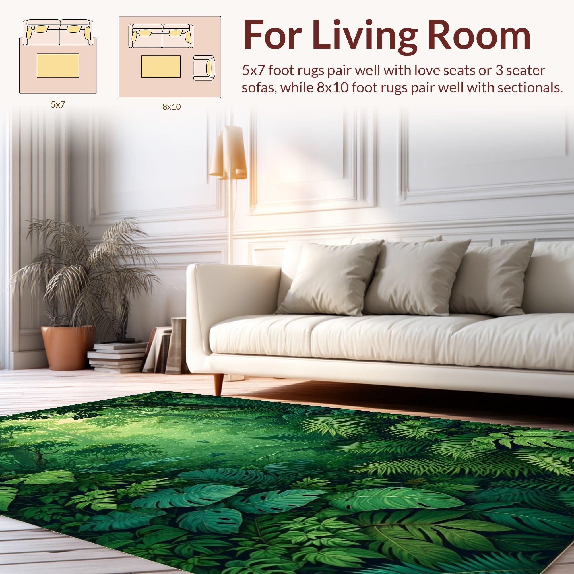 Lush Tropical Rainforest Leaf Pattern Rug