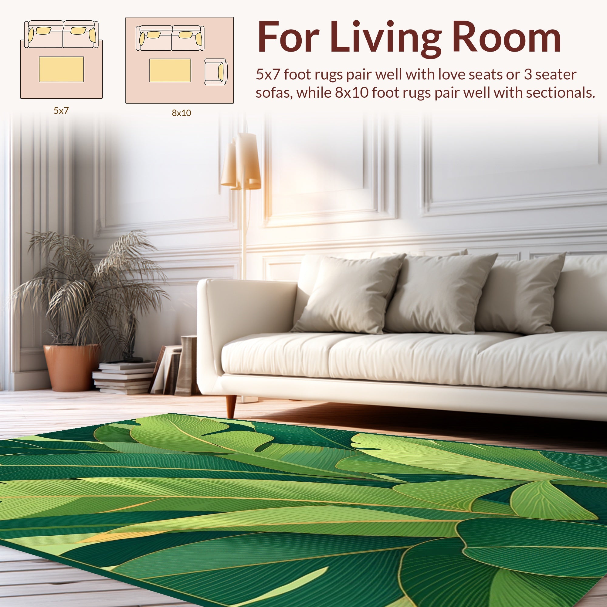 Lush Tropical Leaf Pattern Rug