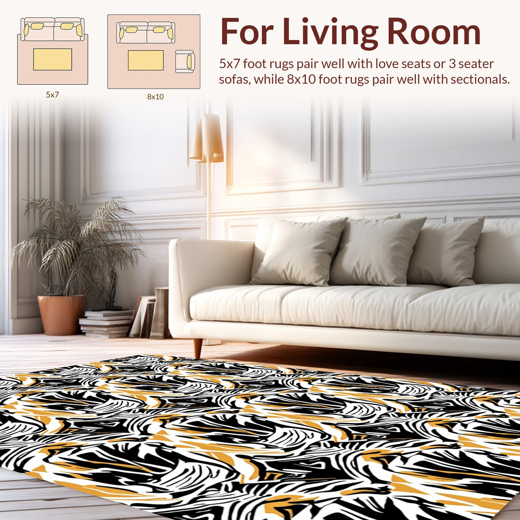 Abstract Black Gold Geometric Pattern Rug