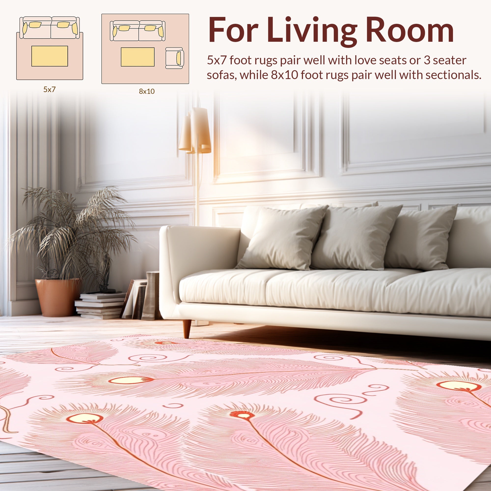 Pink Feather Swirl Pattern Rug