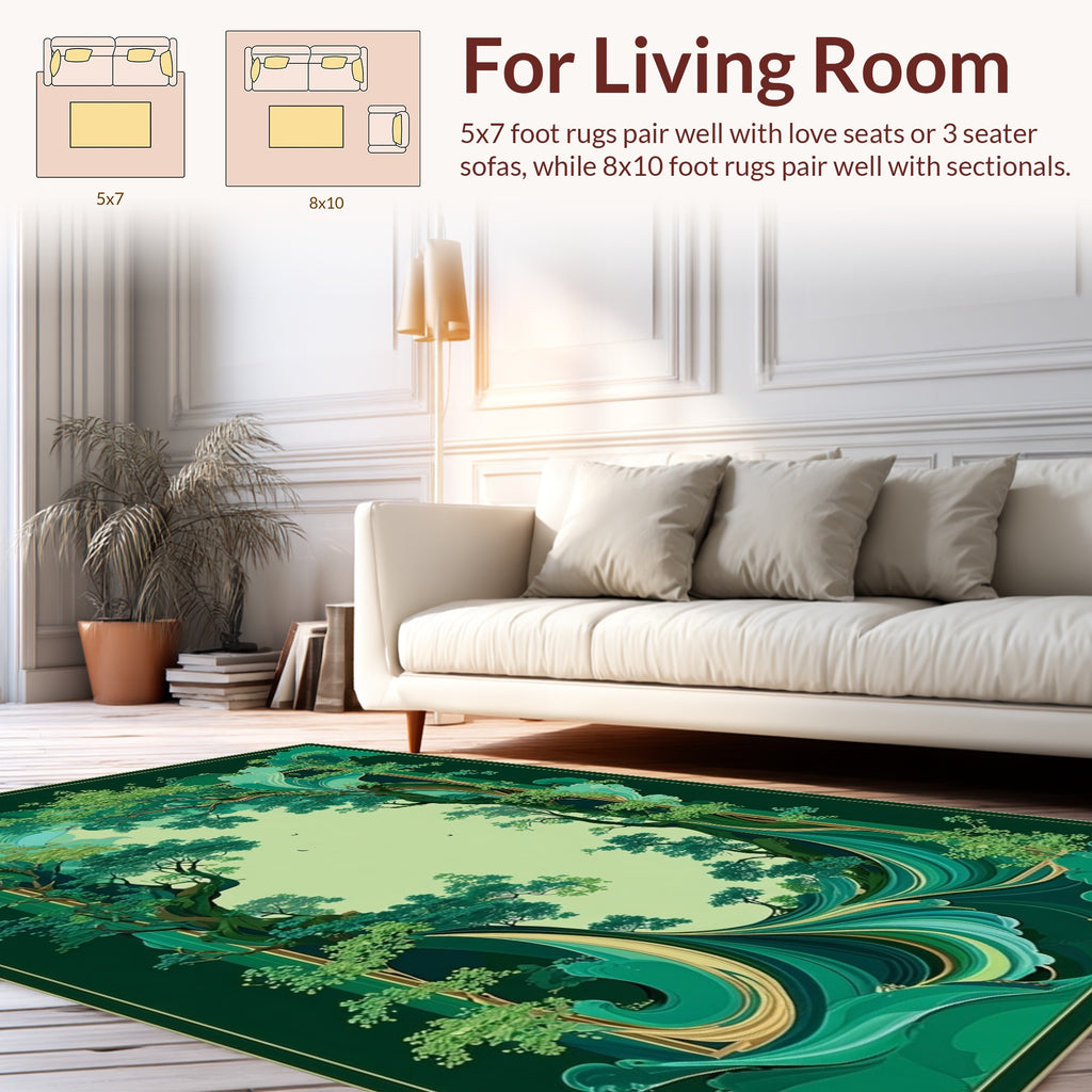 Emerald Trees and Flowing Water Art Rug
