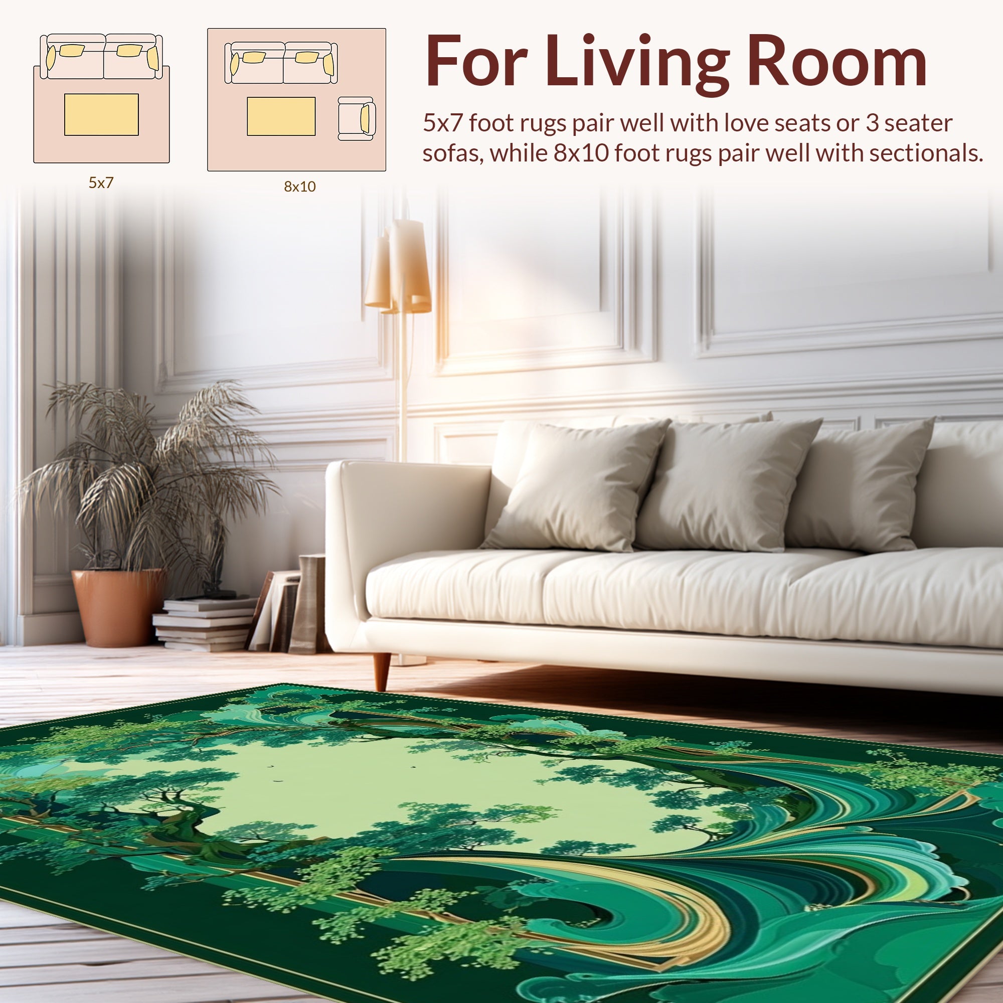 Emerald Trees and Flowing Water Art Rug