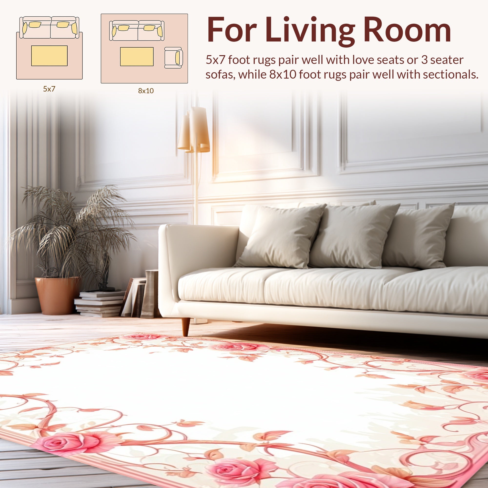 Pink Floral Vines Patterned Rug