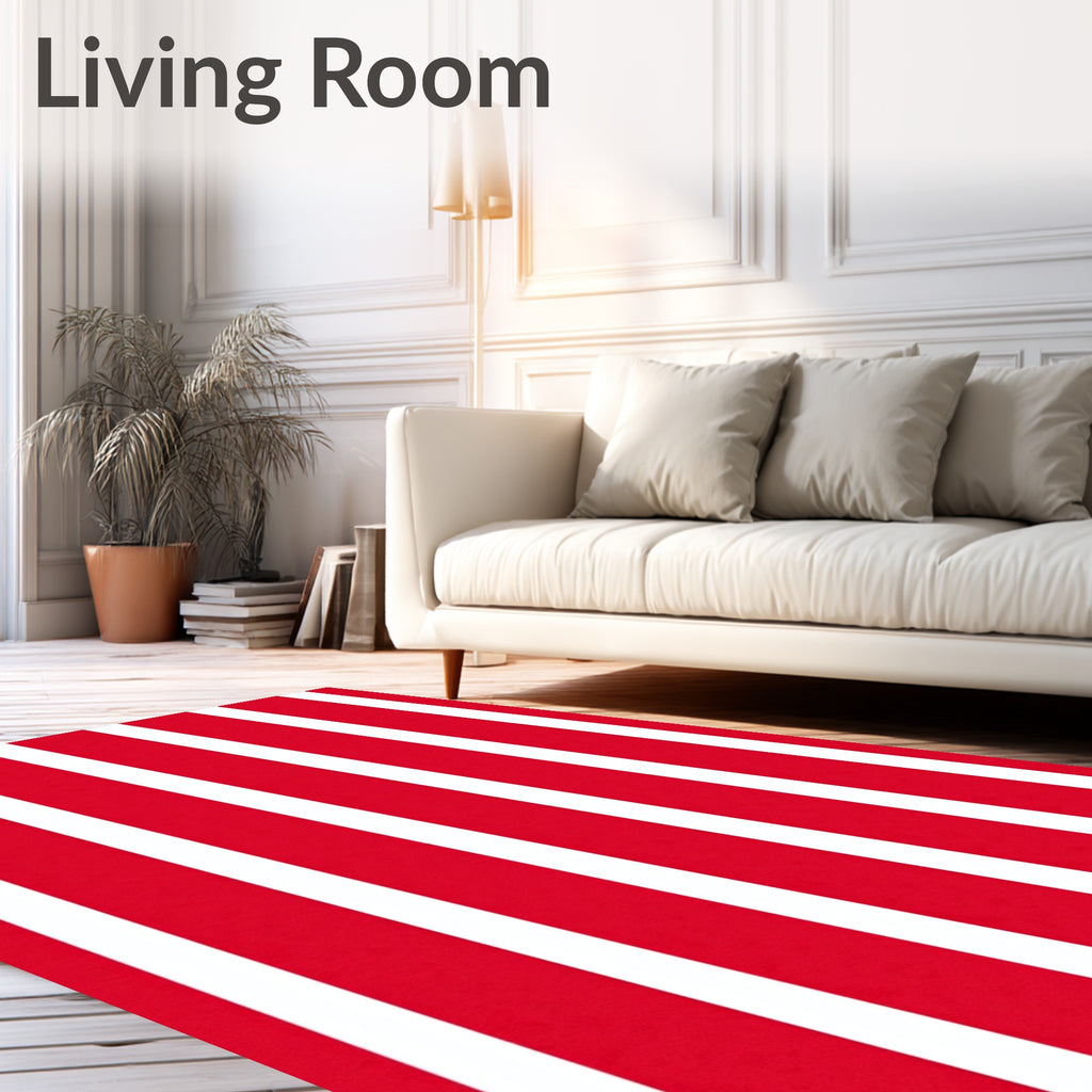 Bold Red White Parallel Bands Rug