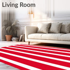 Bold Red White Parallel Bands Rug