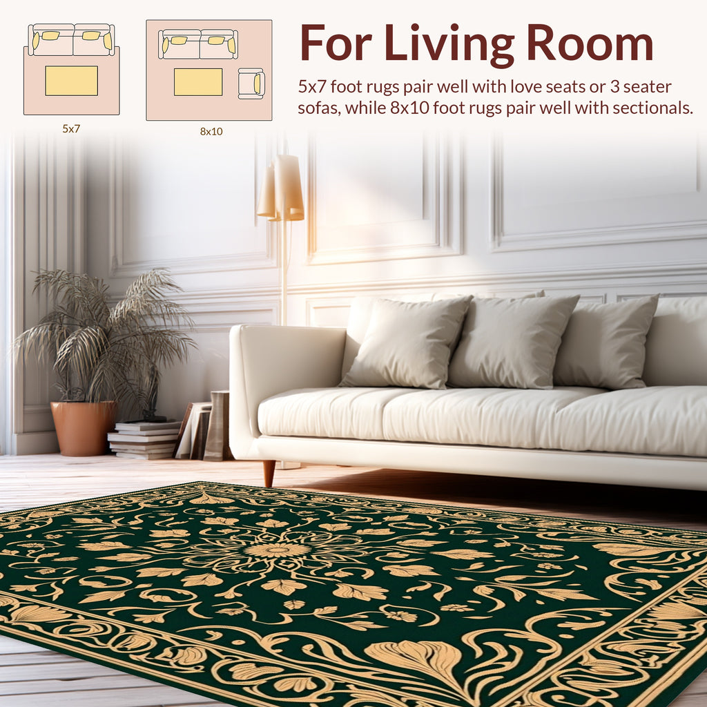 Elegant Leaf and Floral Pattern Rug