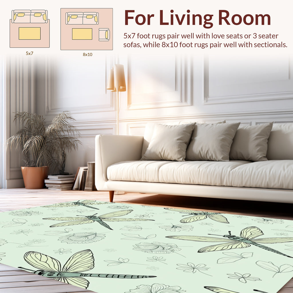 Fanciful Dragonflies and Flowers Pattern Rug