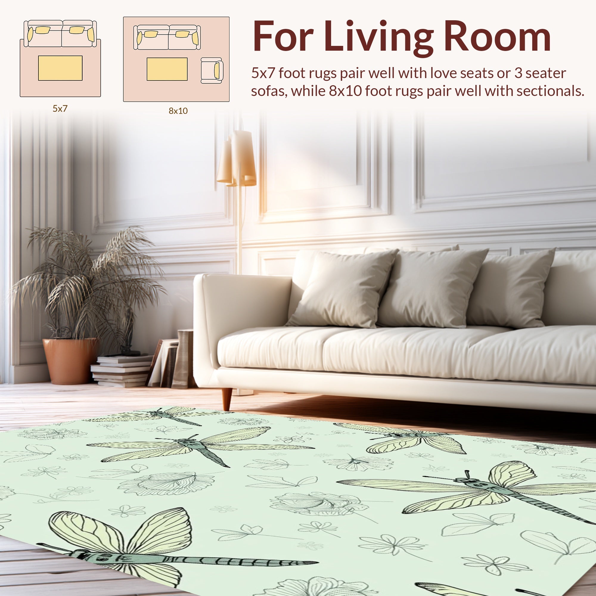 Fanciful Dragonflies and Flowers Pattern Rug