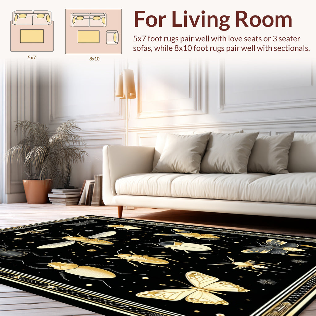 Gold Insect And Butterfly Pattern Design Rug