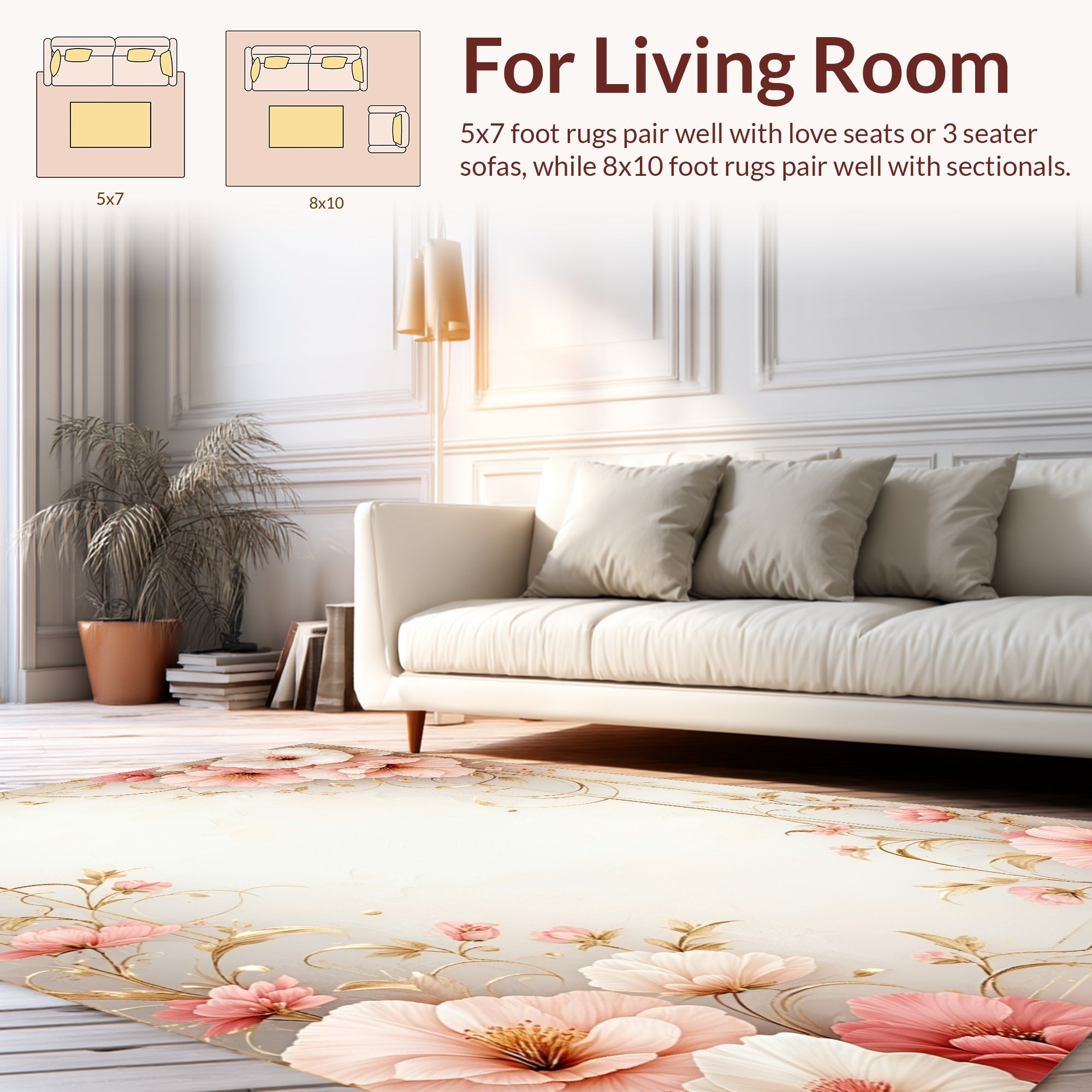 Elegant Floral Swirl Gold Accent Rug