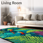 Tropical Parrots Lush Foliage Design Rug