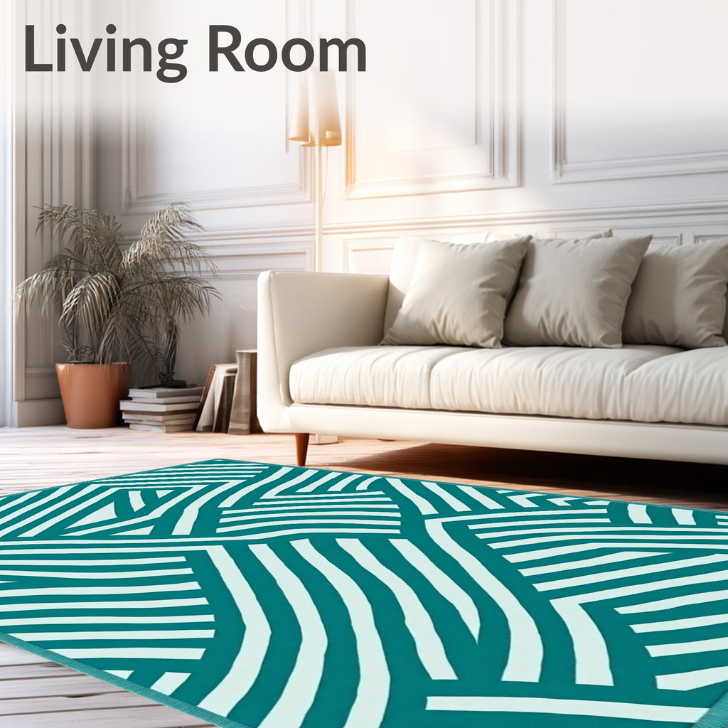 Teal White Intertwined Lines Rug