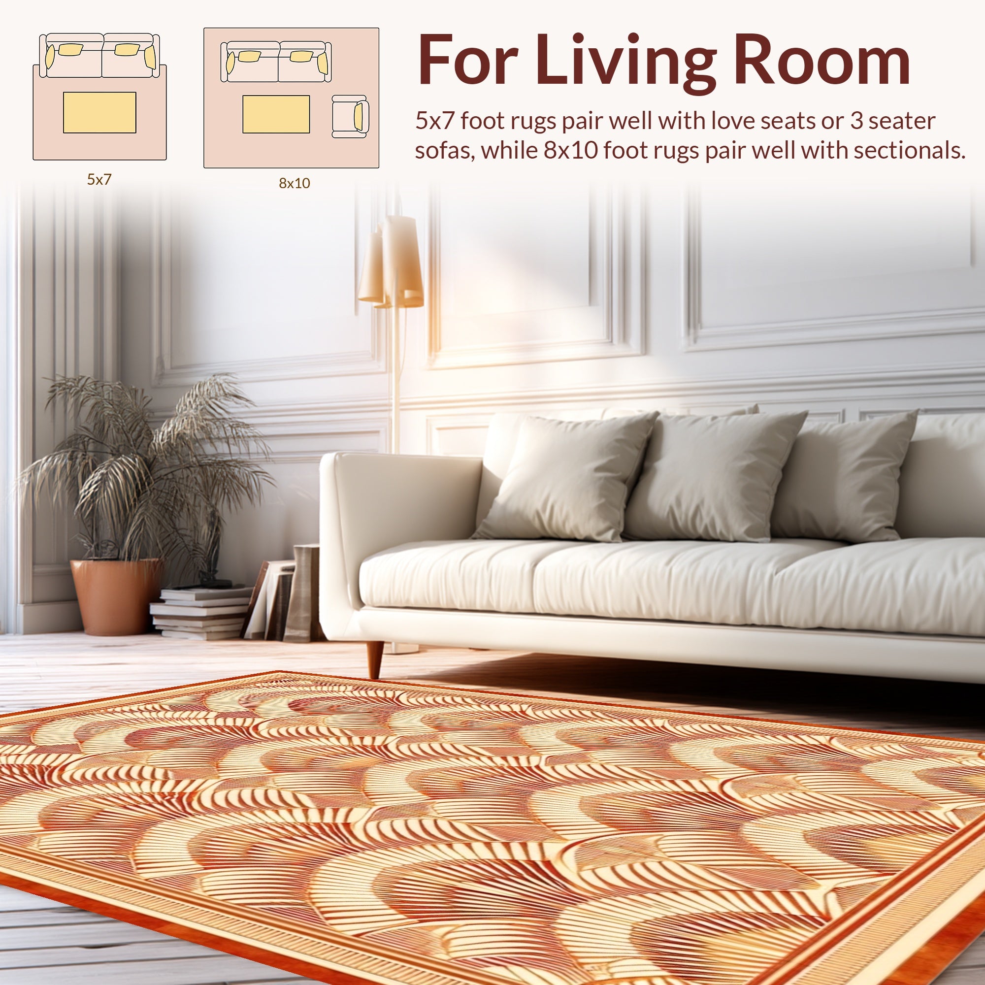 Gilded Fan Pattern Contemporary Rug