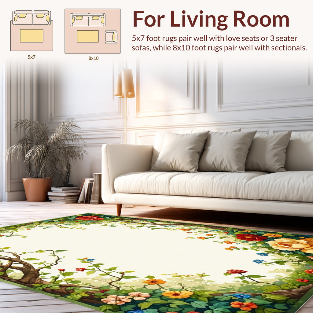 Whimsical Floral Vine Garden Design Rug