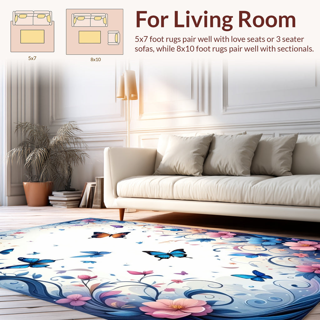 Whimsical Fluttering Butterflies Floral Delight Rug