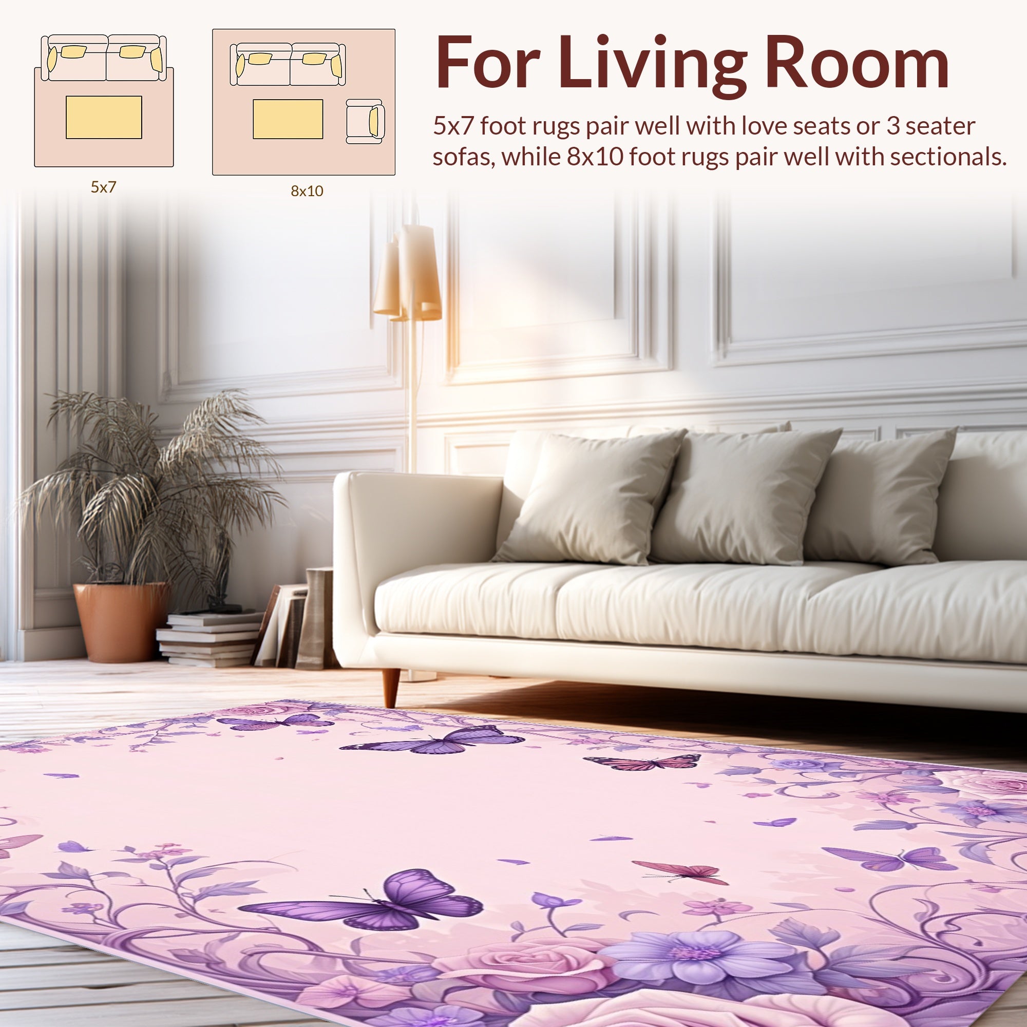 Whimsical Floral Butterfly Garden Pattern Rug