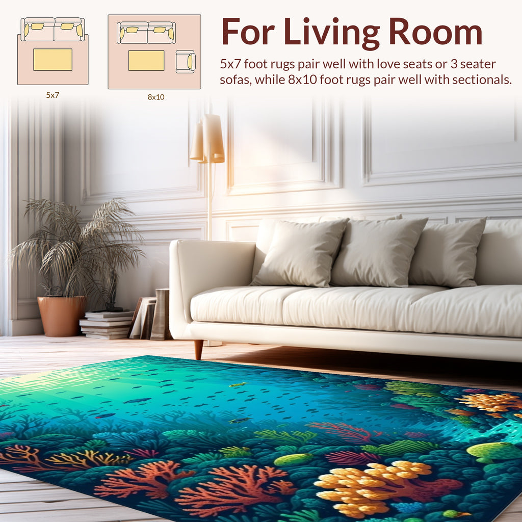 Underwater Coral Reef Life Pattern Rug