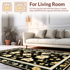 Elegant Black Gold Floral Design Rug