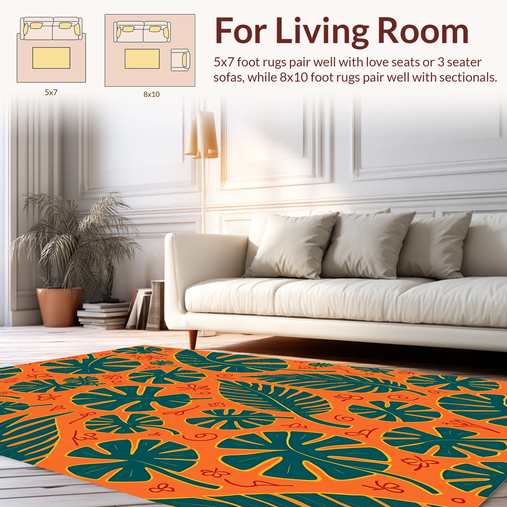 Tropical Leaf And Flower Pattern Rug