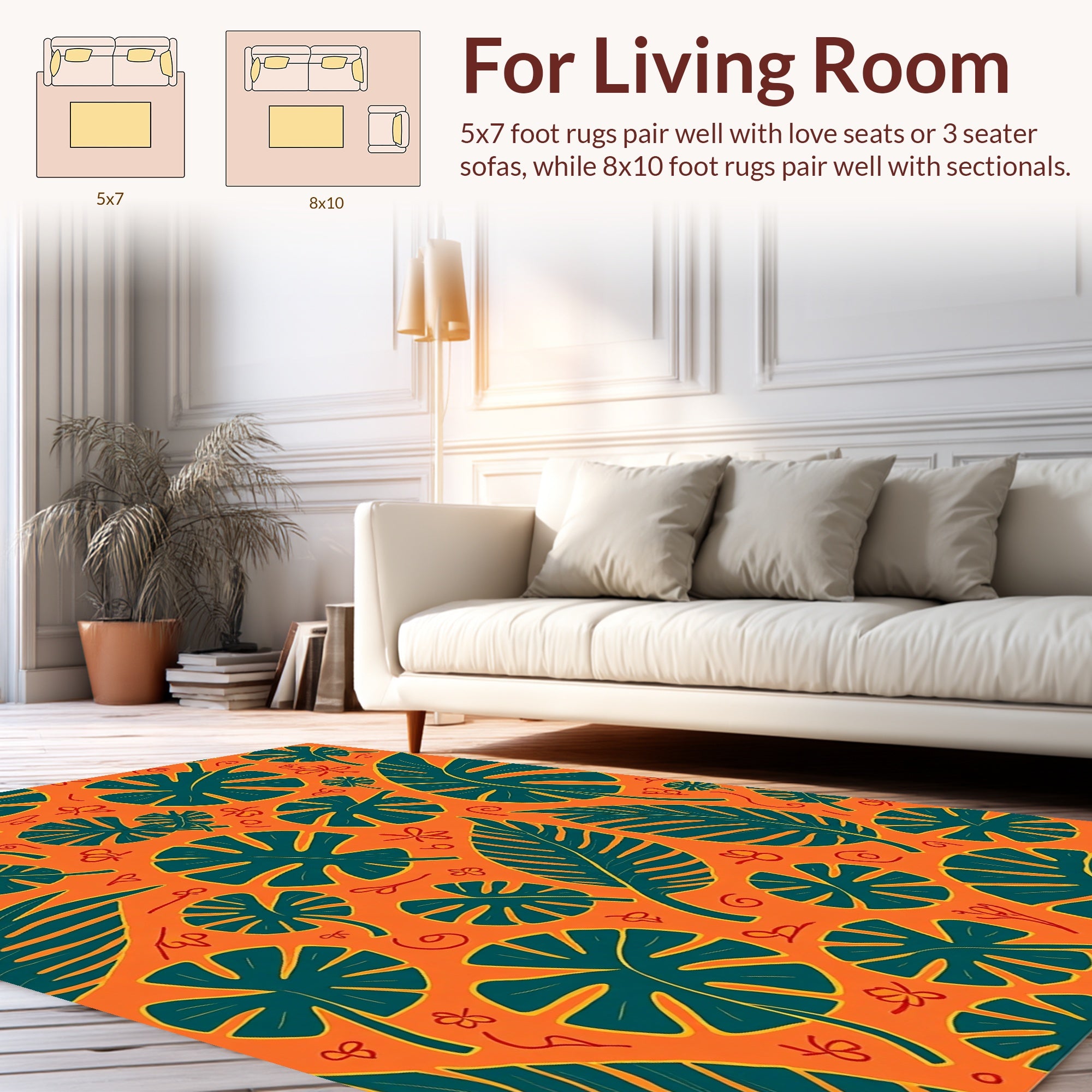 Tropical Leaf And Flower Pattern Rug