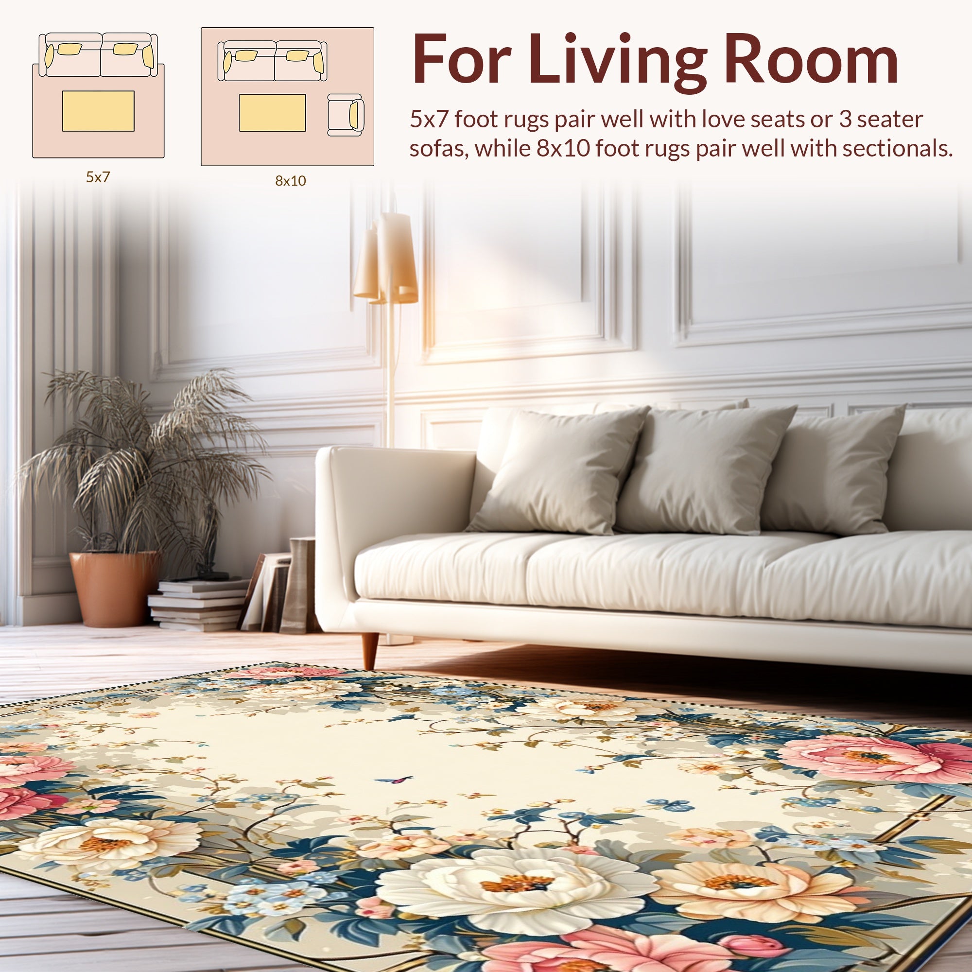 Floral and Vine Botanical Pattern Rug