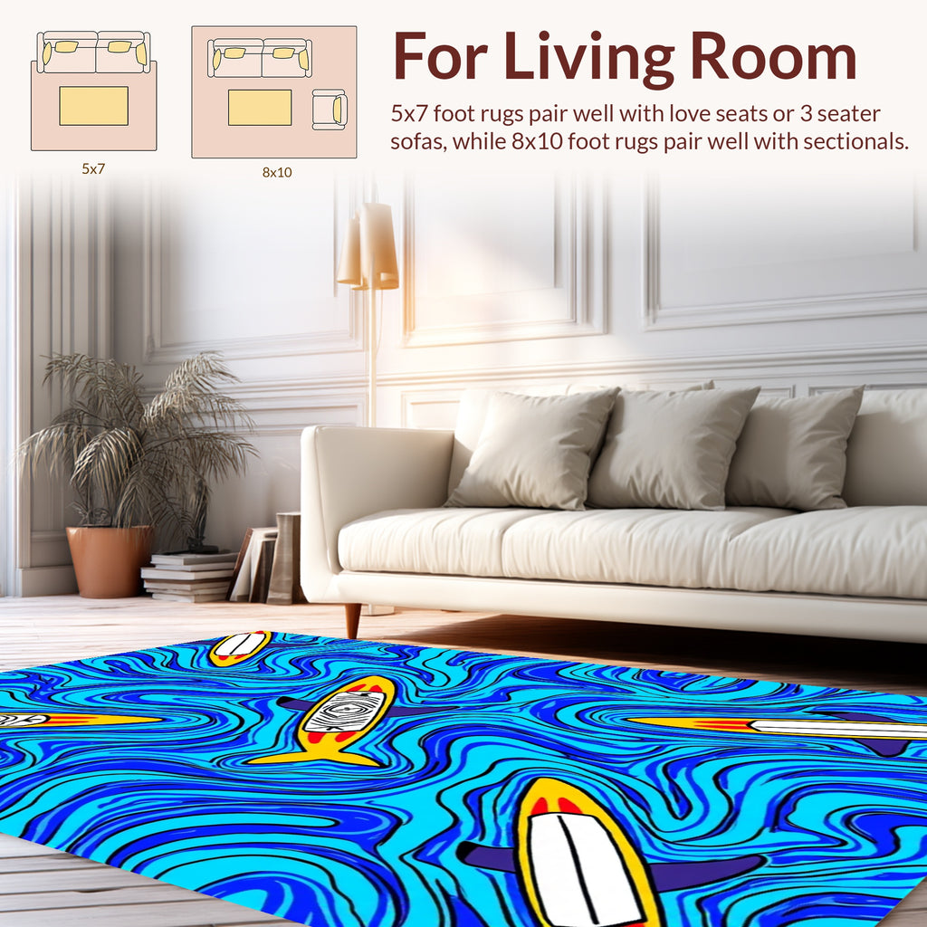 Surfing Sharks in Swirling Ocean Design Rug