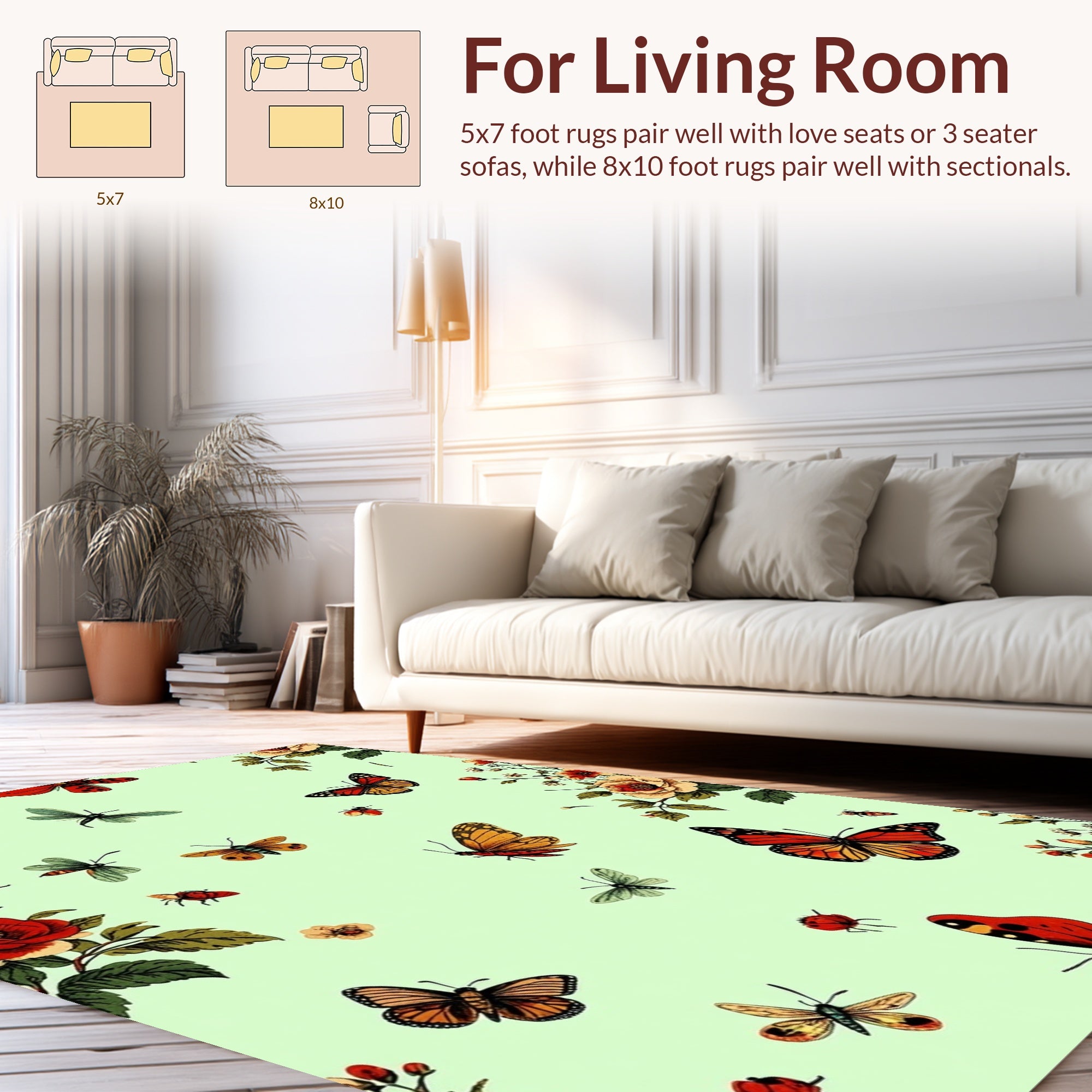 Vintage Butterflies and Floral Pattern Rug