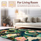 Majestic Green Dragon Peony Flowers Rug