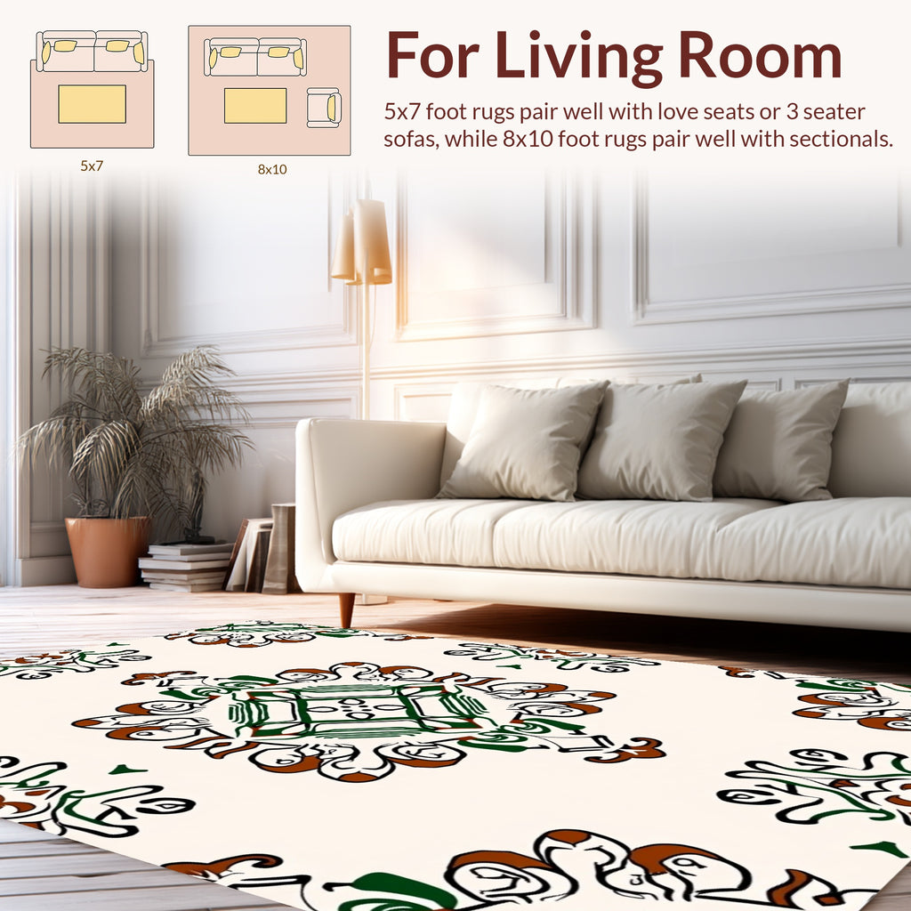 Ornate Green Brown Floral Medallion Rug