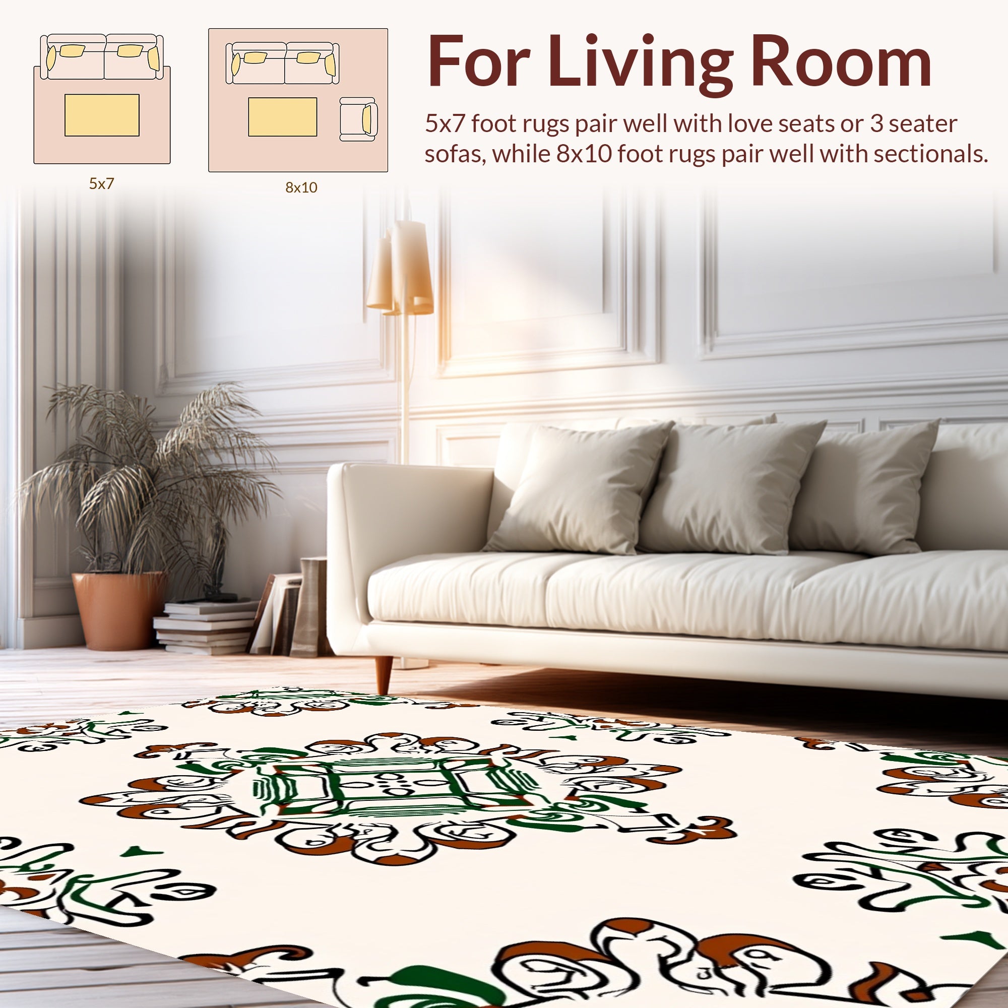 Ornate Green Brown Floral Medallion Rug