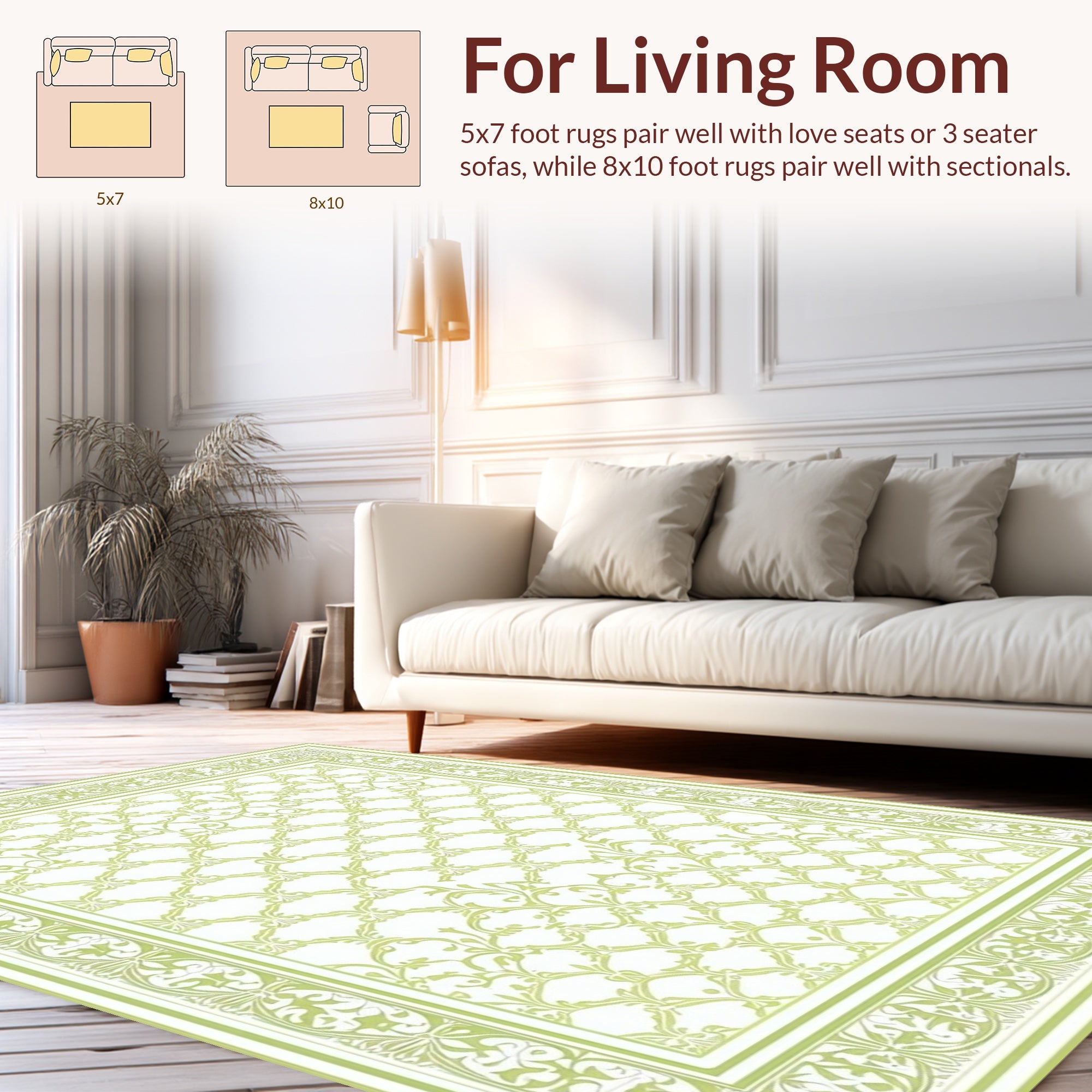 Elegant Green Lattice Pattern Border Rug