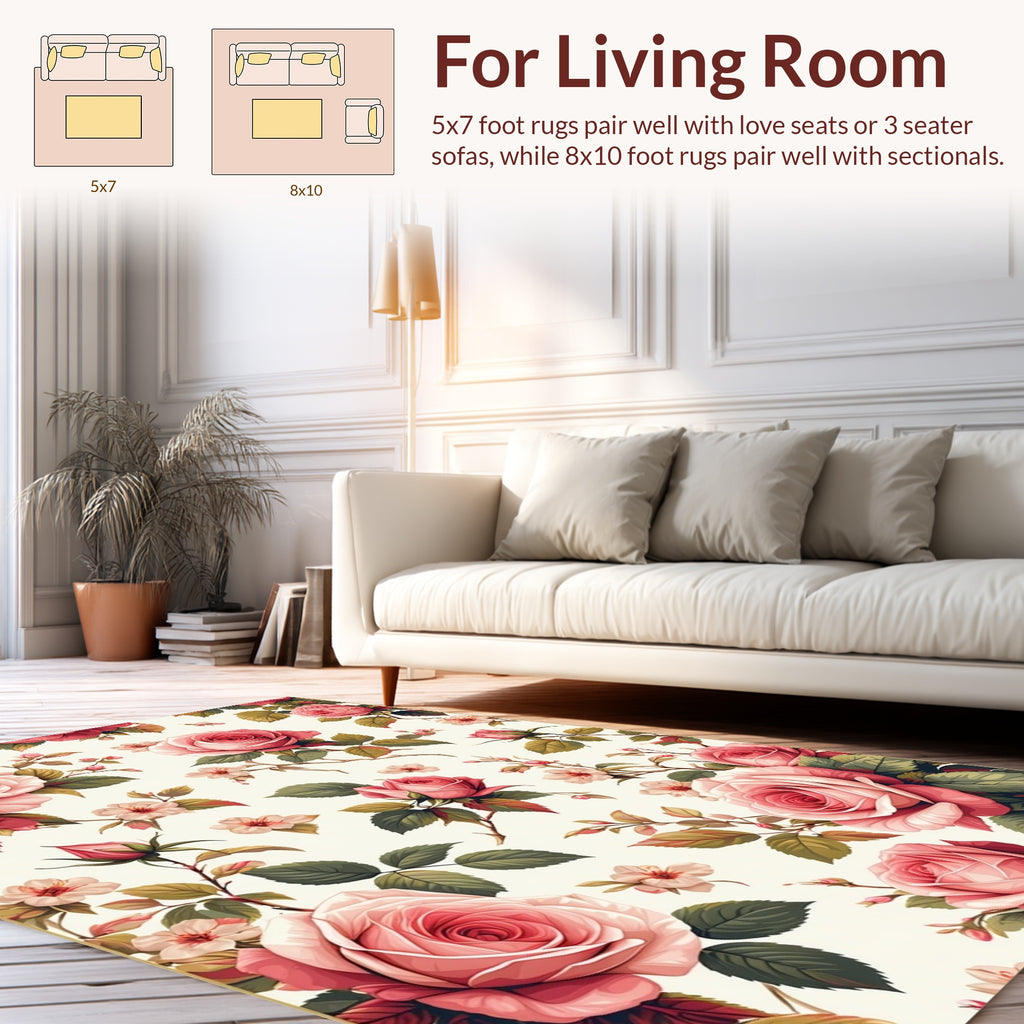 Pink Roses Delicate Blossoms Pattern Rug