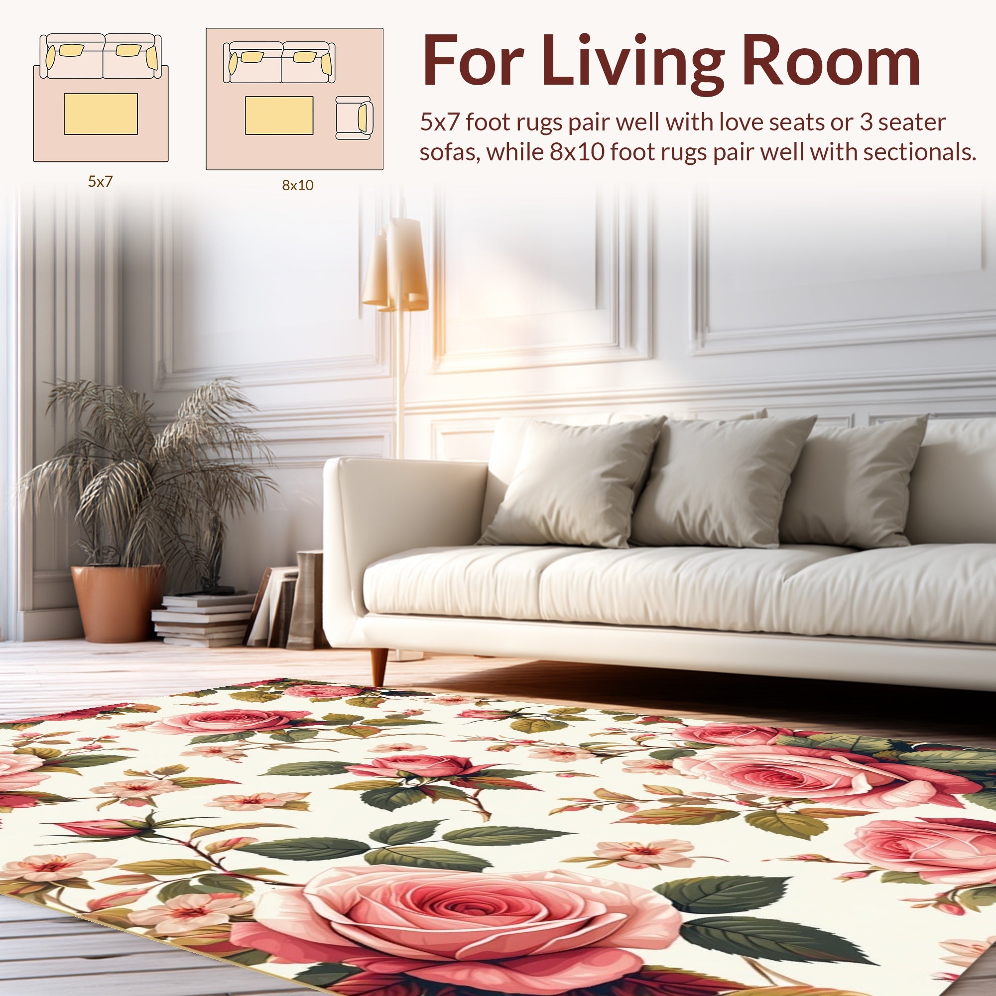 Pink Roses Delicate Blossoms Pattern Rug